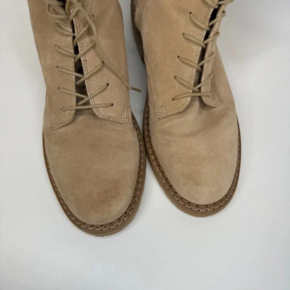 SAM EDELMAN Combat Boots Womens 7.5 Beige Tan Lex Sesame Suede Leather Side Zip - Picture 10 of 11